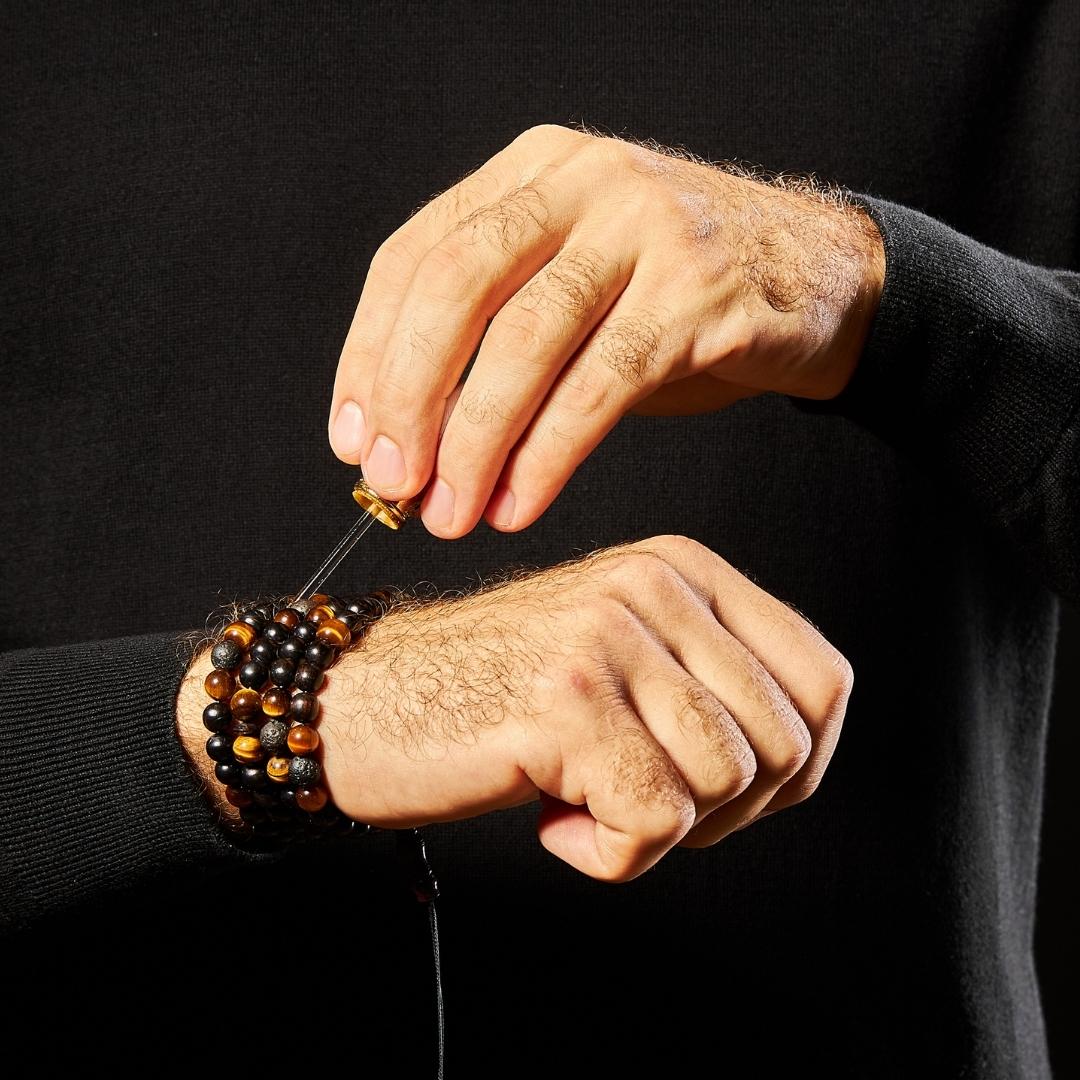 The Companion Sibha Bracelet: Tiger's Eye, Ebony, and Lava - 99 Beads, 8mm