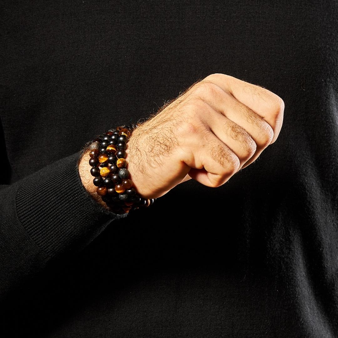 The Companion Sibha Bracelet: Tiger's Eye, Ebony, and Lava - 99 Beads, 8mm