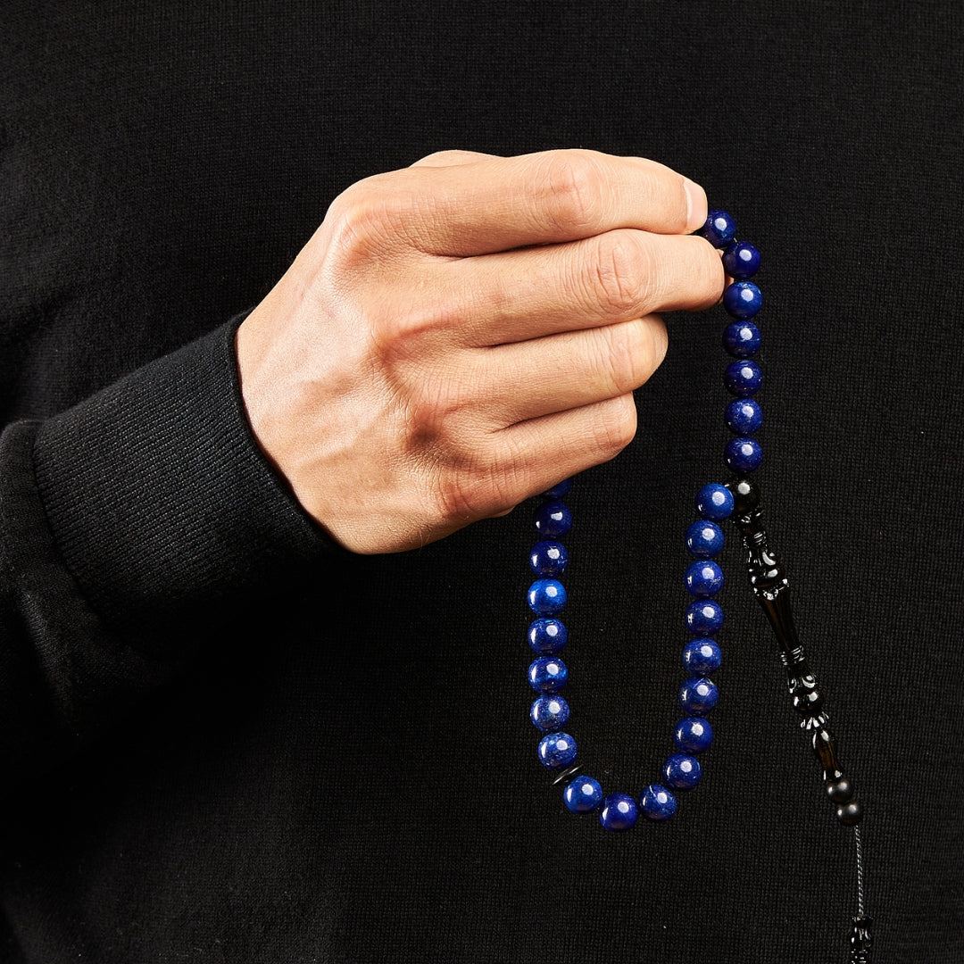 The Celestial Sibha: Lapis Lazuli and Ebony - 33 Beads, 10mm
