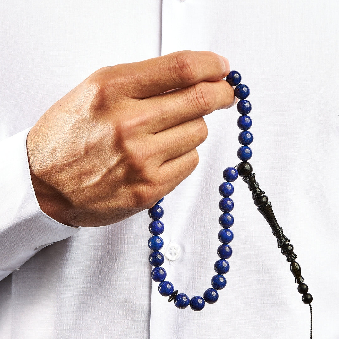 The Celestial Sibha: Lapis Lazuli and Ebony - 33 Beads, 10mm