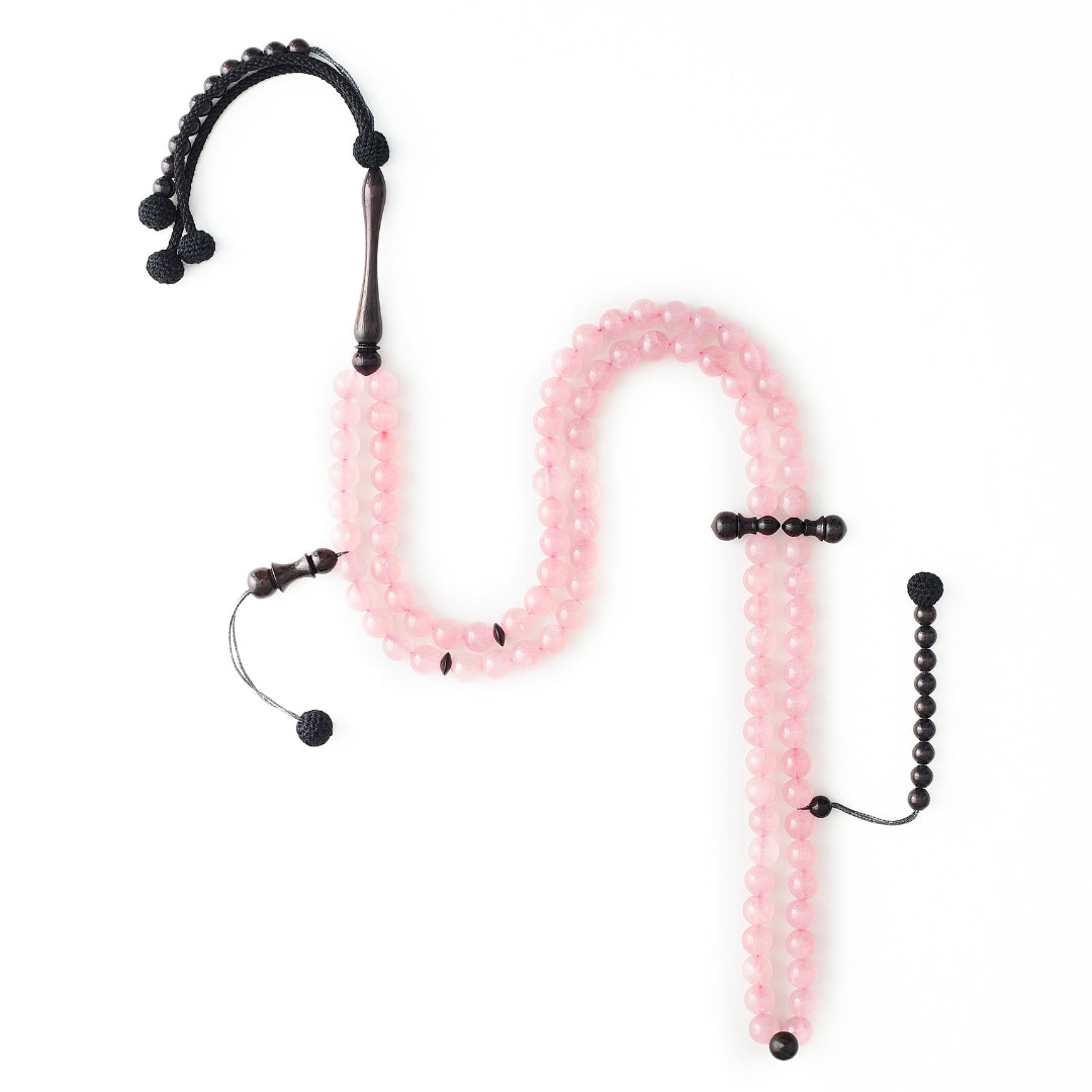 The Lady Sibha: Rose Quartz and Ebony - 100 Beads, 8mm