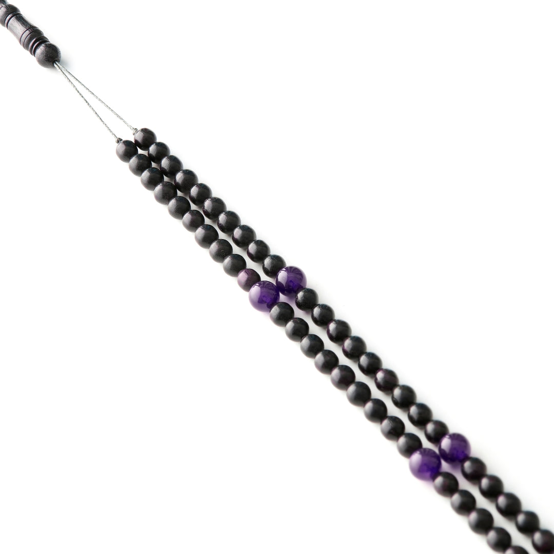 The Traveller Sibha Bracelet: Amethyst and Ebony - 99 Beads, 5.5mm