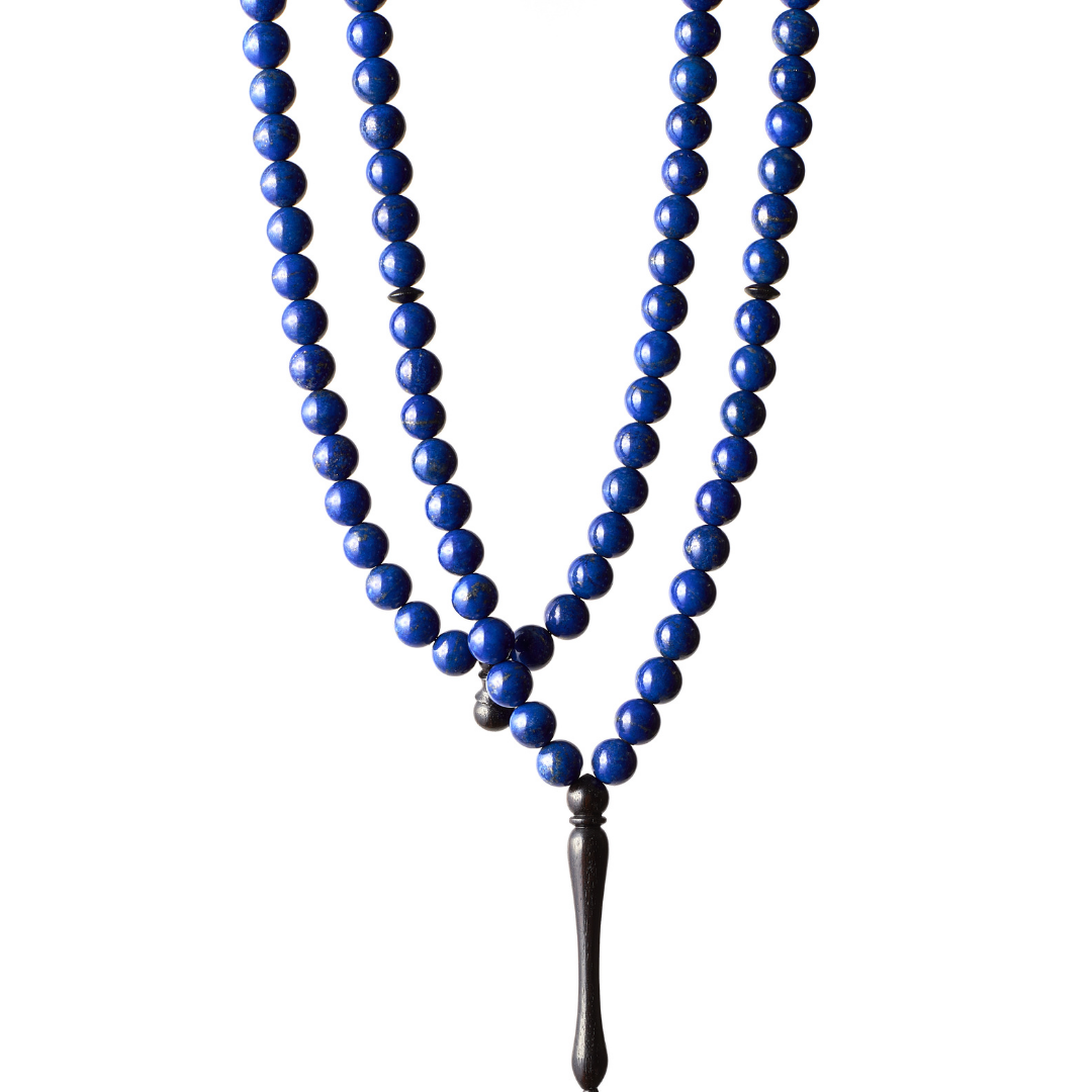 The Celestial Sibha - Lapis Lazuli and Ebony - 99 Beads, 8mm