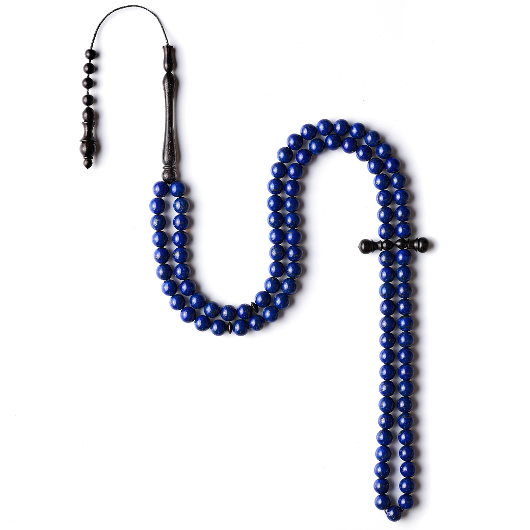 The Celestial Sibha - Lapis Lazuli and Ebony - 99 Beads, 8mm