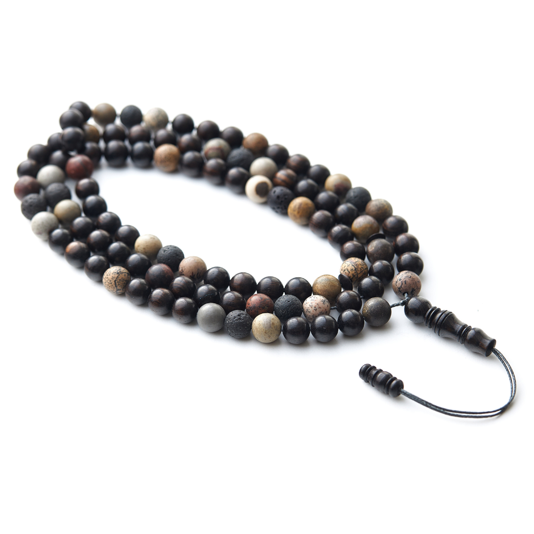 The Companion Sibha Bracelet: Artistic Jasper and Ebony - 99 Beads, 8mm