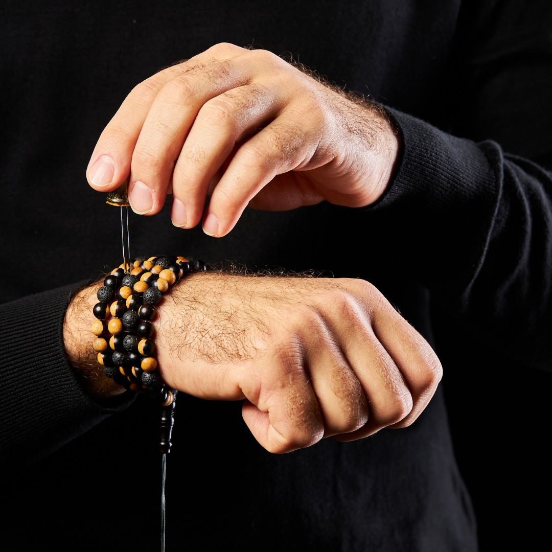 The Companion Sibha Bracelet: Mosaic Ebony and Lava - 99 Beads, 8mm