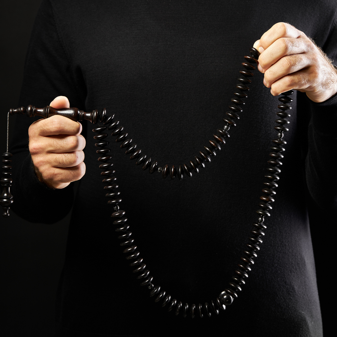 The MasterClass Ebony Disk - Ebony & Hematite Sibha, 99 Beads (20 mm)