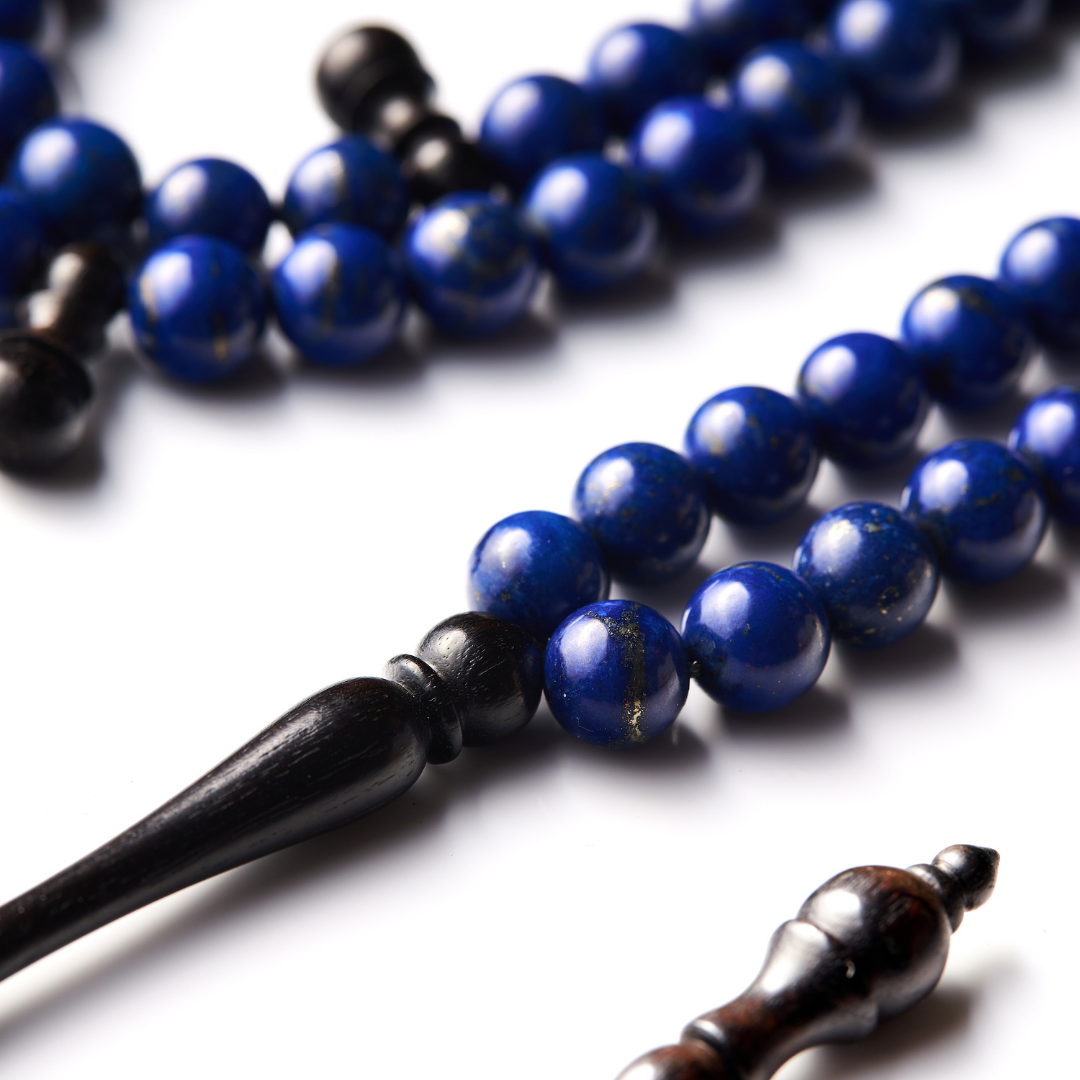 The Celestial Sibha - Lapis Lazuli and Ebony - 99 Beads, 8mm