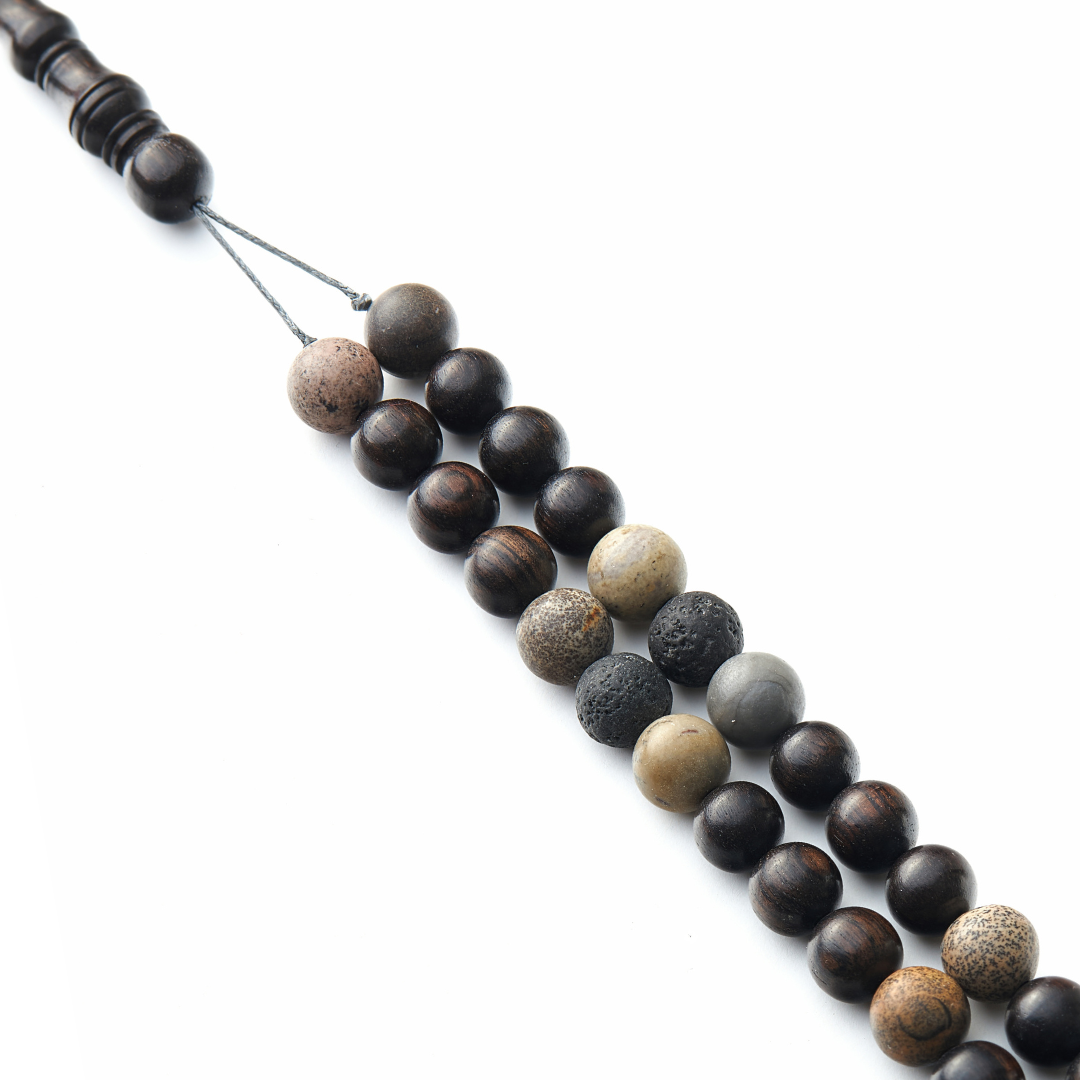 The Companion Sibha Bracelet: Artistic Jasper and Ebony - 99 Beads, 8mm