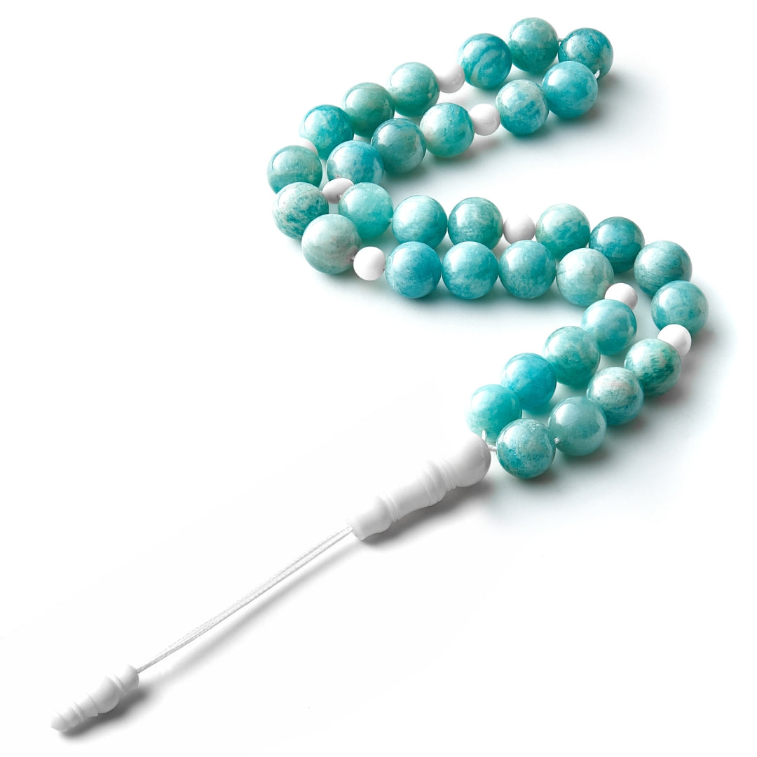 The Voyager Sibha Bracelet: Amazonite and Dromedary (Unisex) - 33 Beads, 10mm