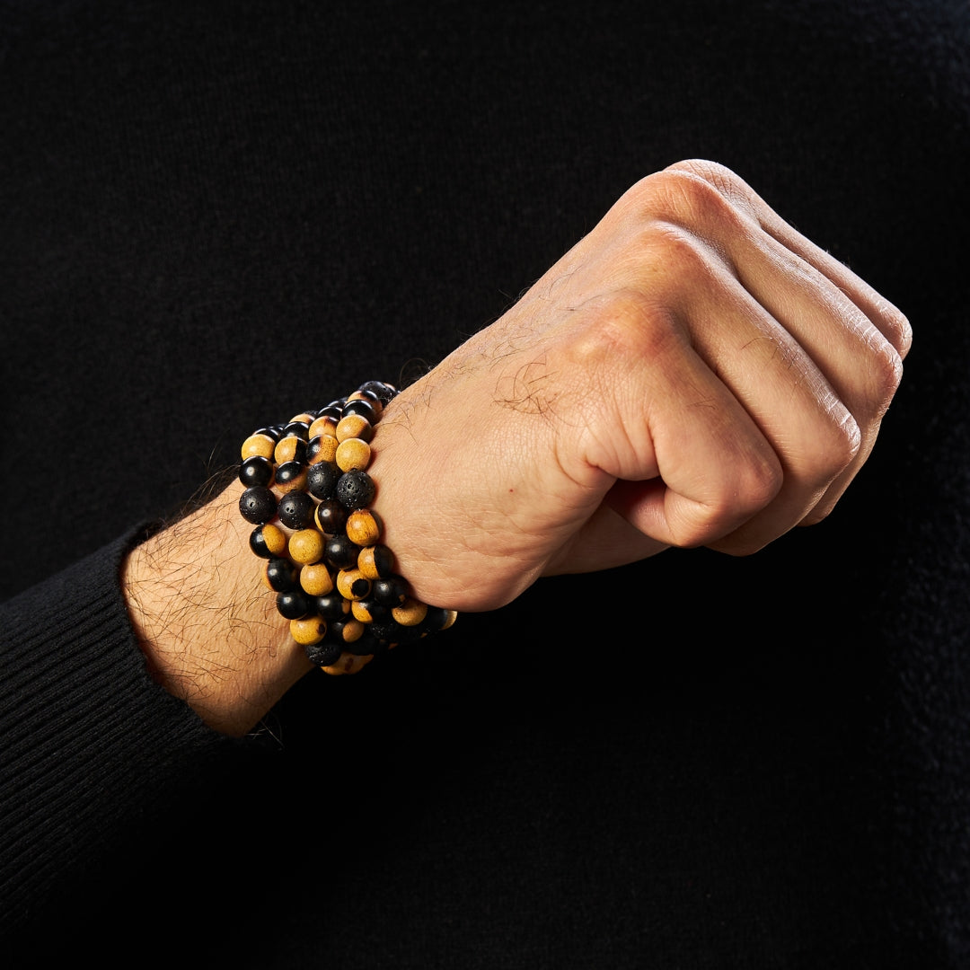 The Companion Sibha Bracelet: Mosaic Ebony and Lava - 99 Beads, 8mm