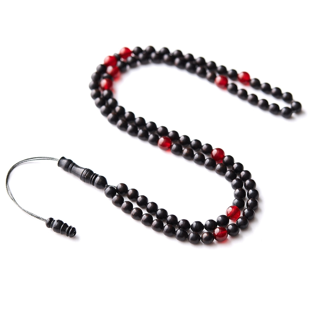 The Traveller Sibha Bracelet: Aqeeq and Ebony - 99 Beads, 5.5mm