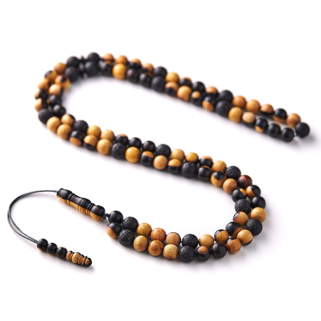The Companion Sibha Bracelet: Mosaic Ebony and Lava - 99 Beads, 8mm