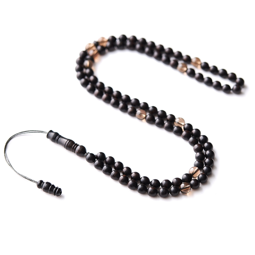 The Traveller Sibha Bracelet: Smoky Quartz and Ebony - 99 Beads, 5.5mm