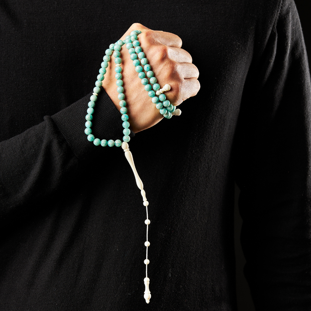 The Oceana Sibha: Amazonite and Dromedary - 99 Beads, 8mm