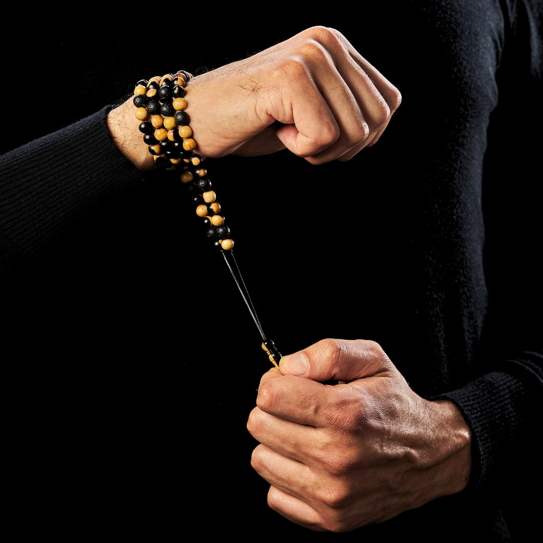 The Companion Sibha Bracelet: Mosaic Ebony and Lava - 99 Beads, 8mm
