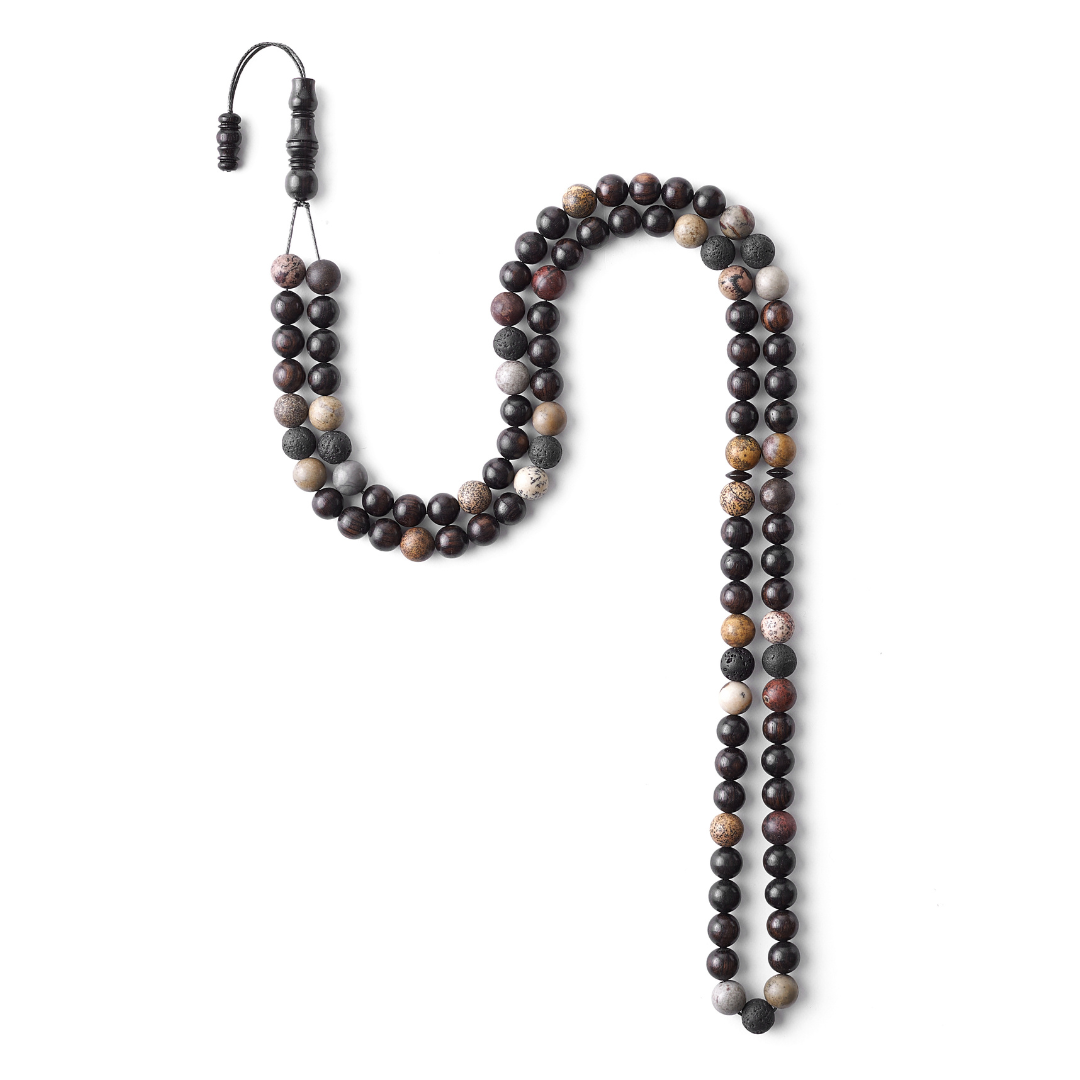 The Companion Sibha Bracelet: Artistic Jasper and Ebony - 99 Beads, 8mm