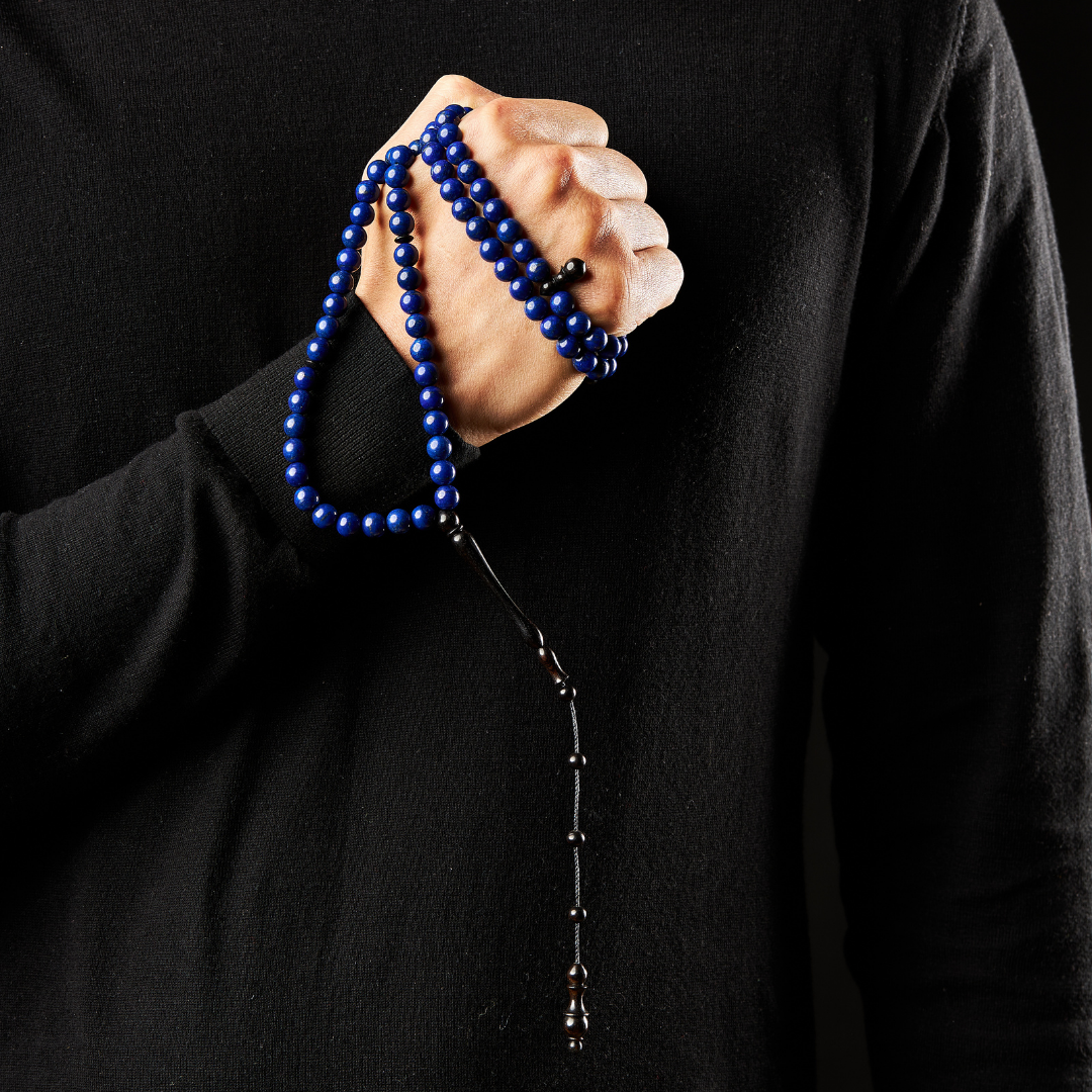 The Celestial Sibha - Lapis Lazuli and Ebony - 99 Beads, 8mm