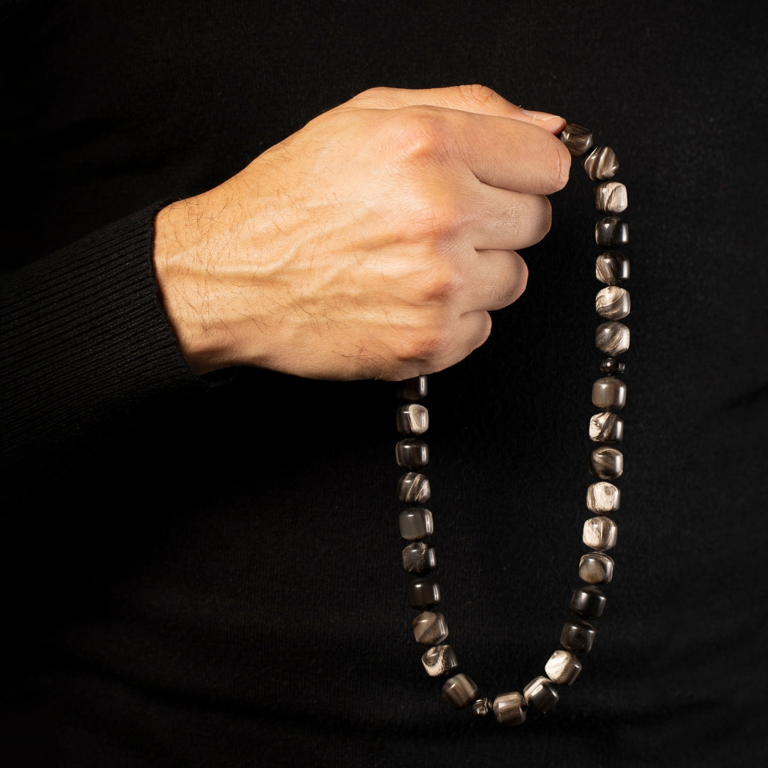 The Connoisseur Sibha: Marbled Bubalus (Pomme Edition), 33 Beads, 13mm