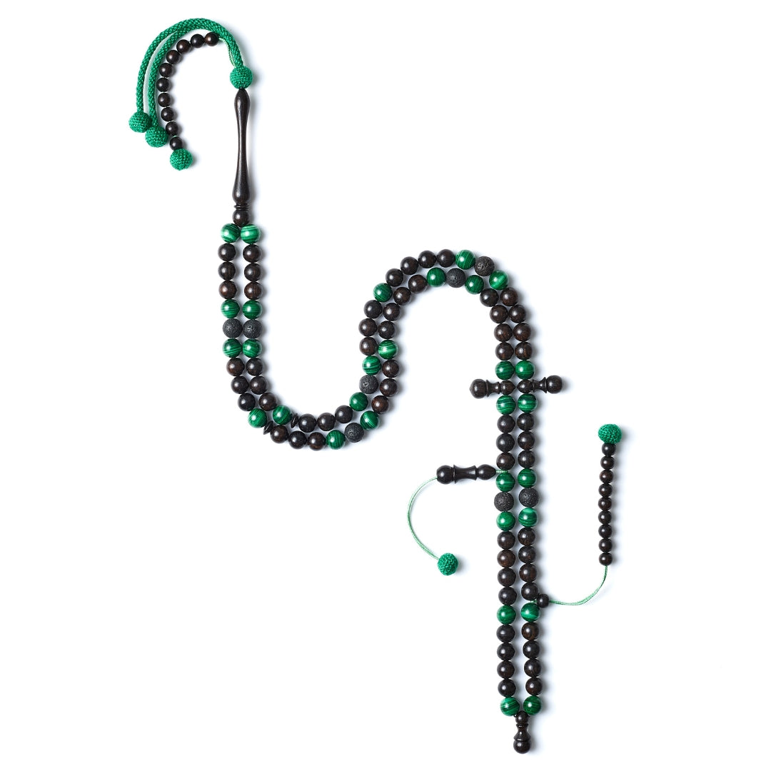 The One-Million Sibha: Malachite, Lava, and Ebony - 100 Beads, 8mm
