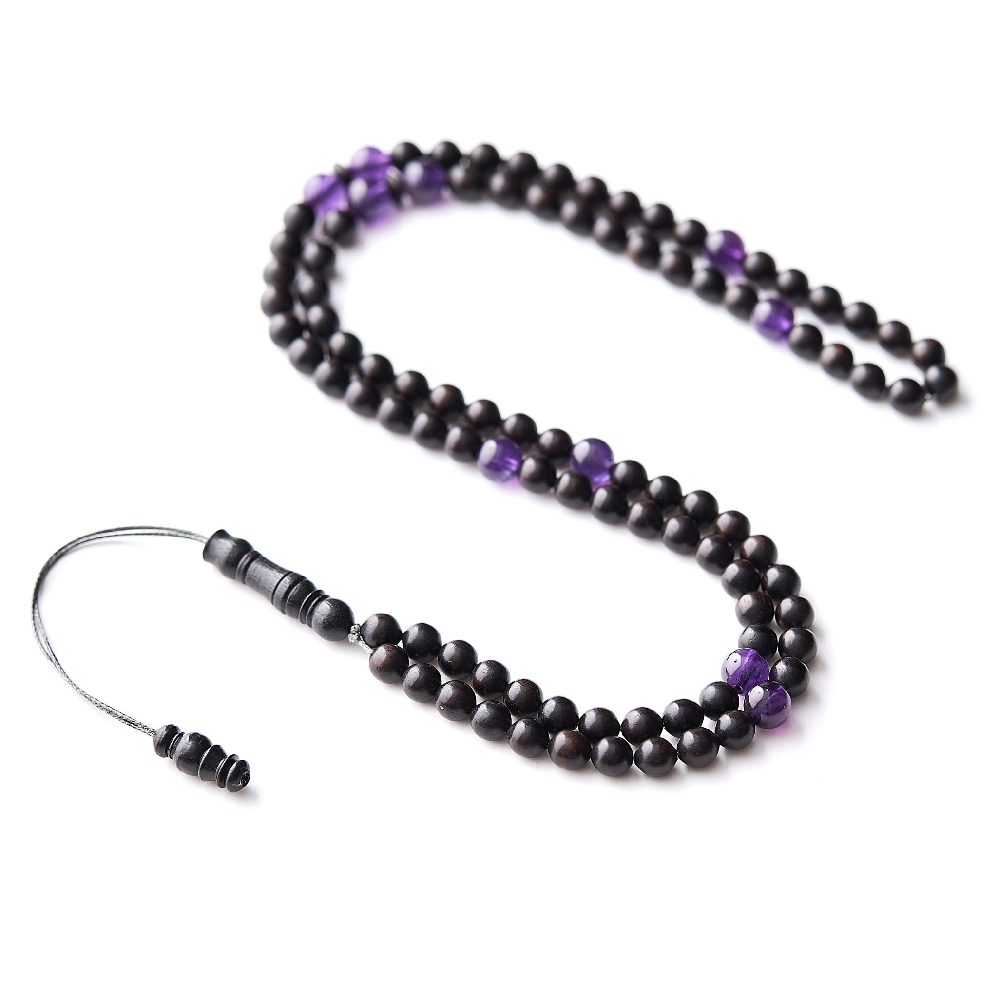 The Traveller Sibha Bracelet: Amethyst and Ebony - 99 Beads, 5.5mm