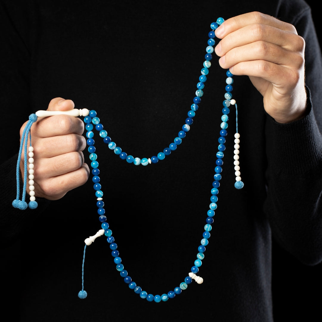 The Seeker Sibha: Blue Aqeeq - 99 Beads, 8mm