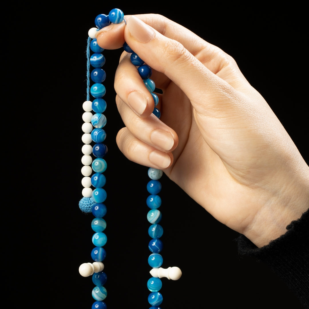 The Seeker Sibha: Blue Aqeeq - 99 Beads, 8mm