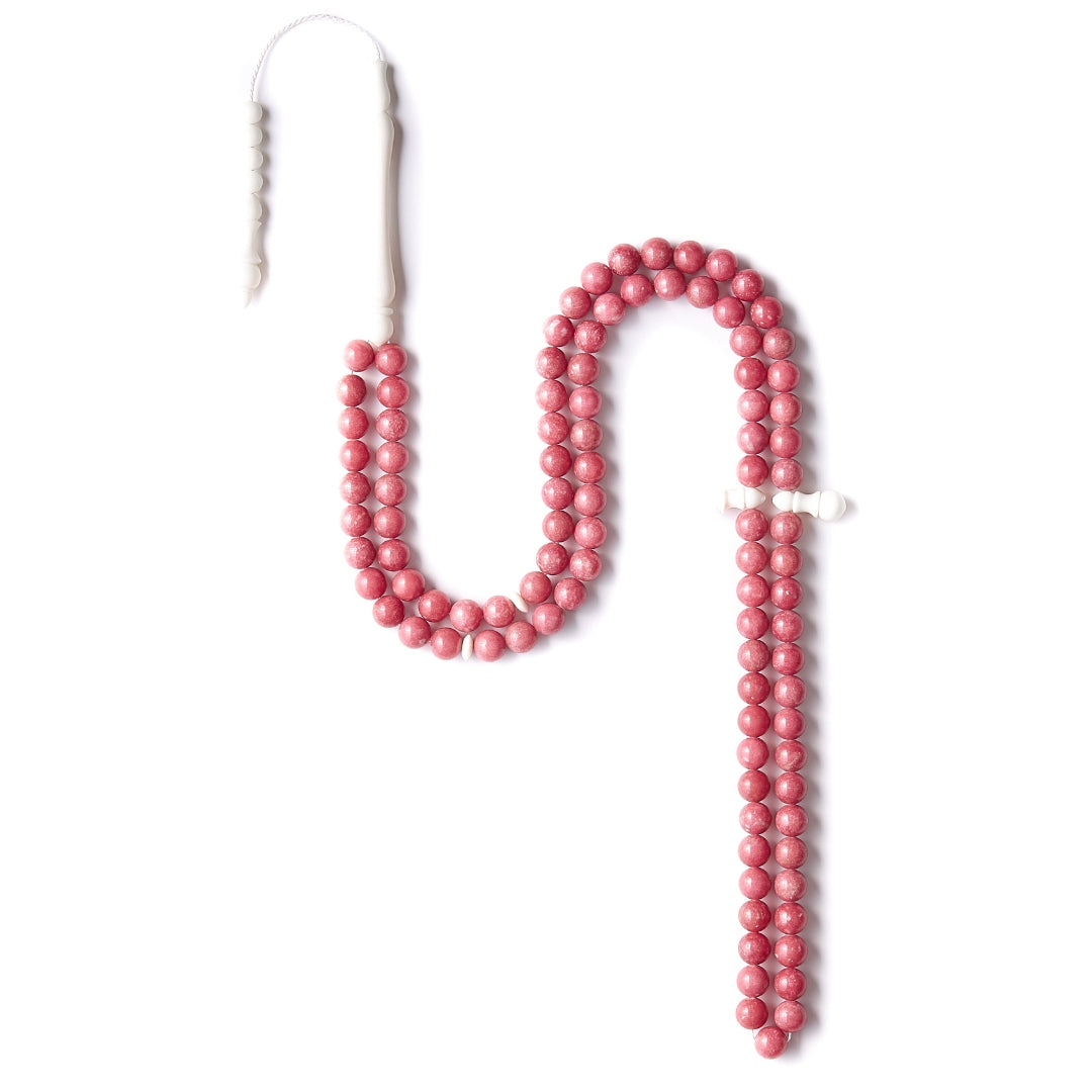 The Ethereal Sibha: Thulite and Dromedary - 99 Beads, 8mm