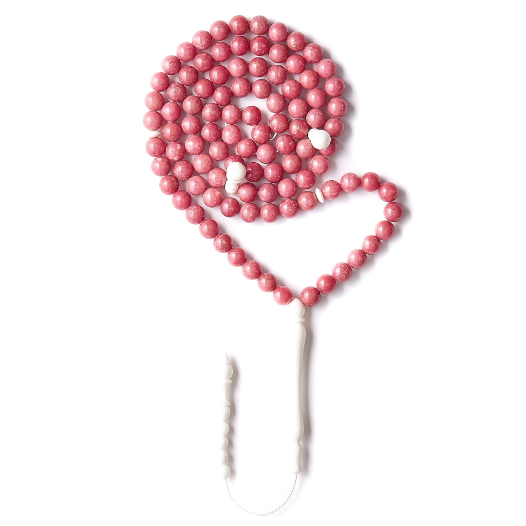The Ethereal Sibha: Thulite and Dromedary - 99 Beads, 8mm