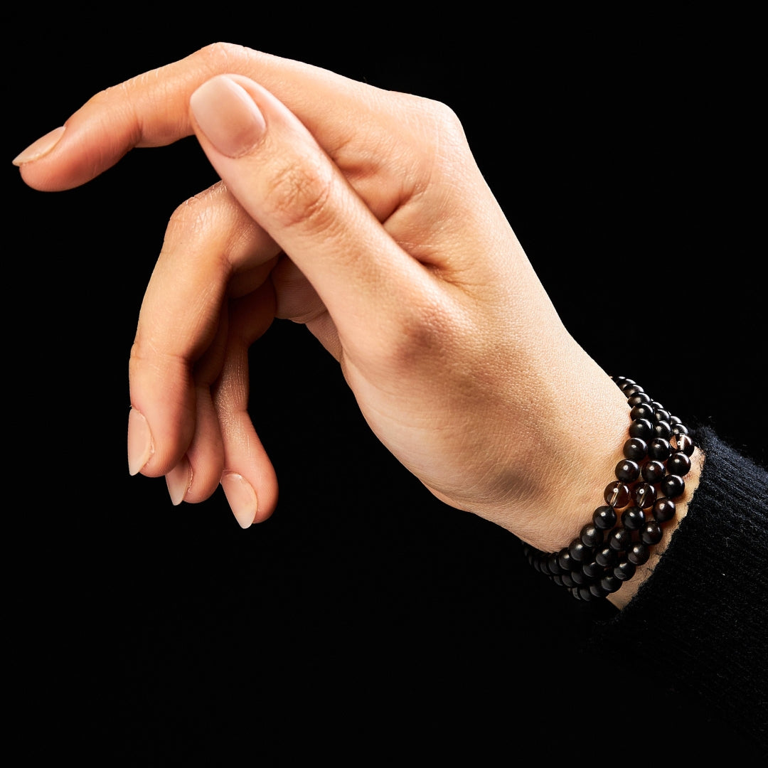 The Traveller Sibha Bracelet: Smoky Quartz and Ebony - 99 Beads, 5.5mm