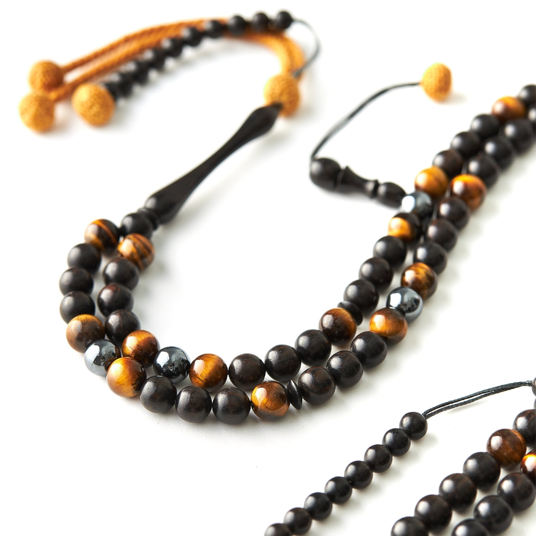 The One-Million Sibha: Tiger's Eye, Hematite, and Ebony - 100 Beads, 8mm