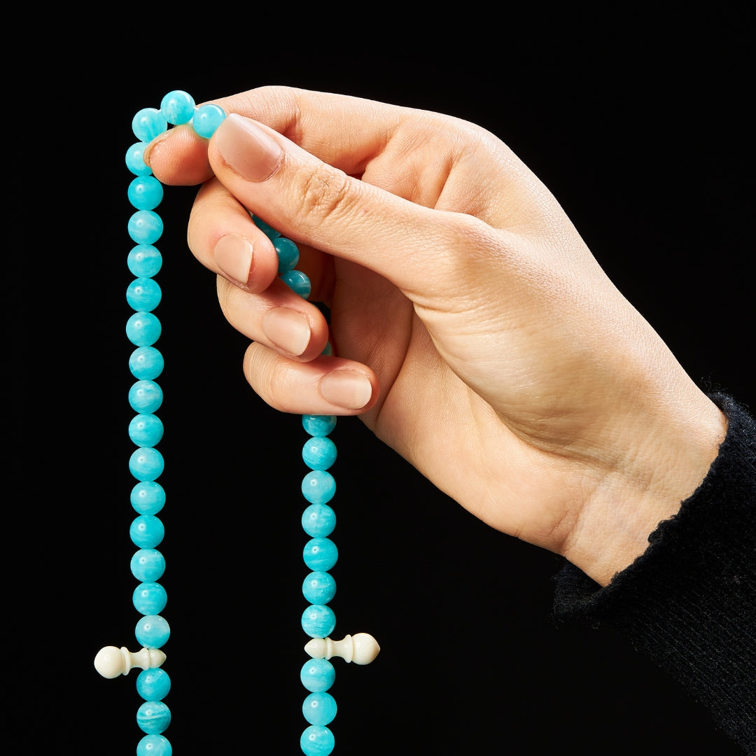 The Oceana Sibha: Rare Amazonite and Dromedary - 99 Beads, 8mm