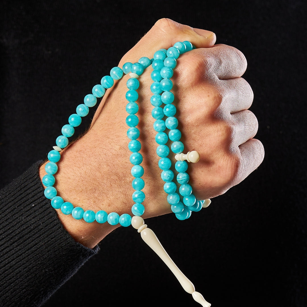 The Oceana Sibha: Rare Amazonite and Dromedary - 99 Beads, 8mm