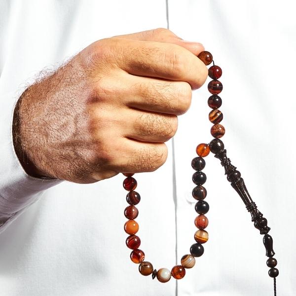 The Sublime Sibha: Sulieman's Aqeeq and Ebony - 33 Beads, 10mm