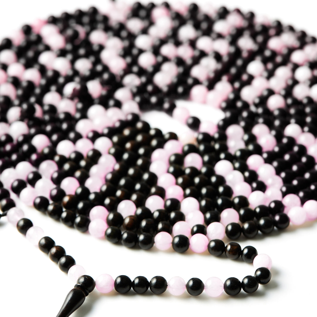The 25 Million Sibha - Rose Quartz & Ebony - 500 Beads, 8mm