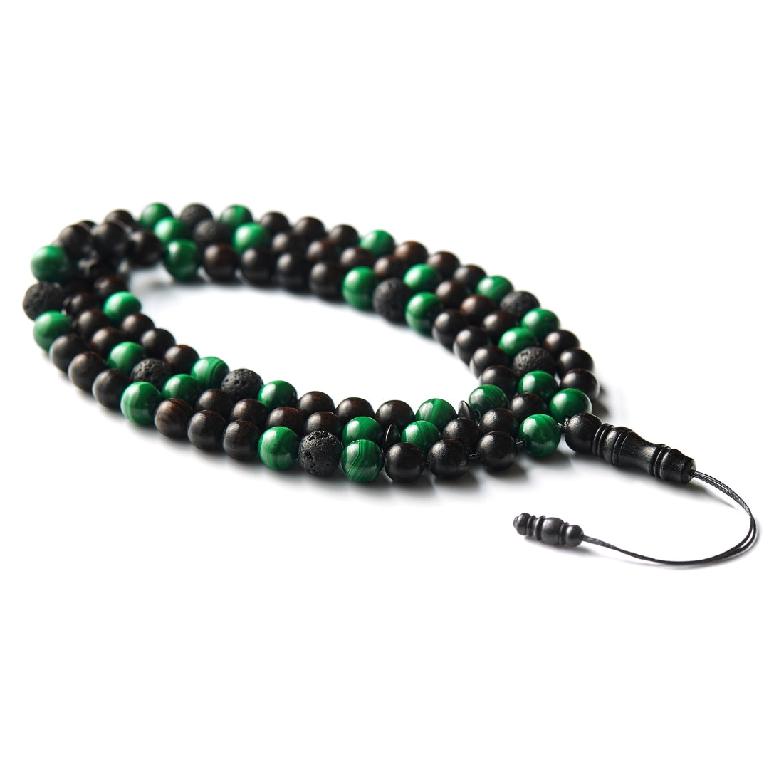 The Companion Misbaha Bracelet: Malachite, Ebony and Lava - 99 Beads, 8mm