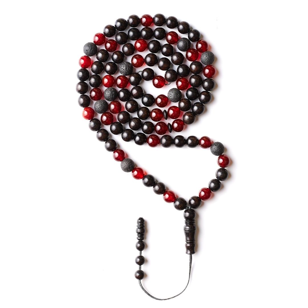 The Companion Misbaha Bracelet: Aqeeq, Ebony, and Lava - 99 Beads, 8mm