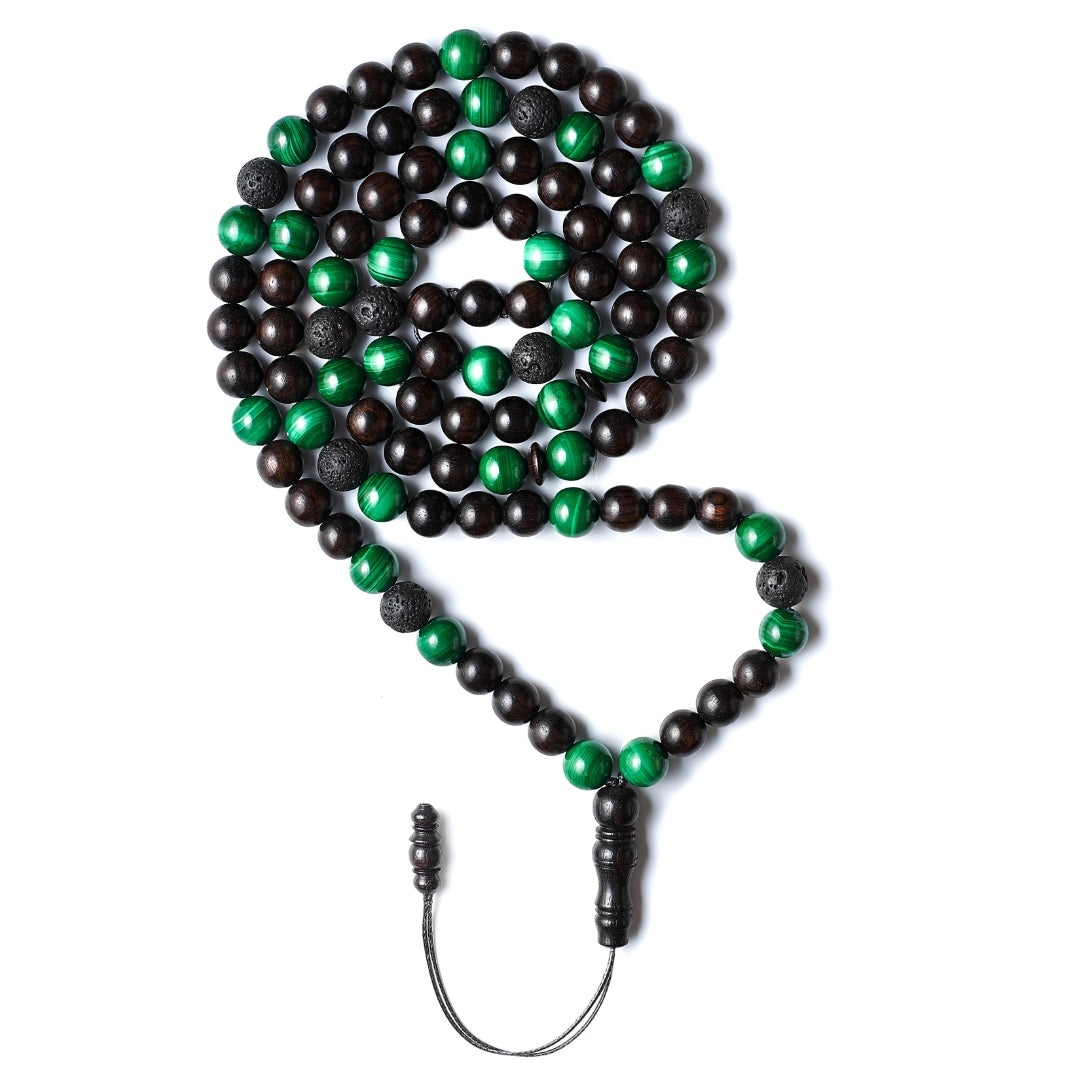 The Companion Misbaha Bracelet: Malachite, Ebony and Lava - 99 Beads, 8mm