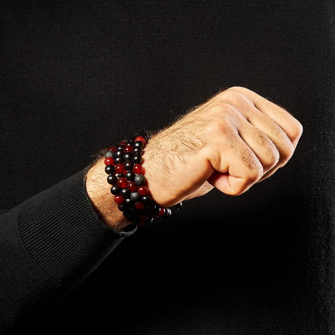 The Companion Misbaha Bracelet: Aqeeq, Ebony, and Lava - 99 Beads, 8mm