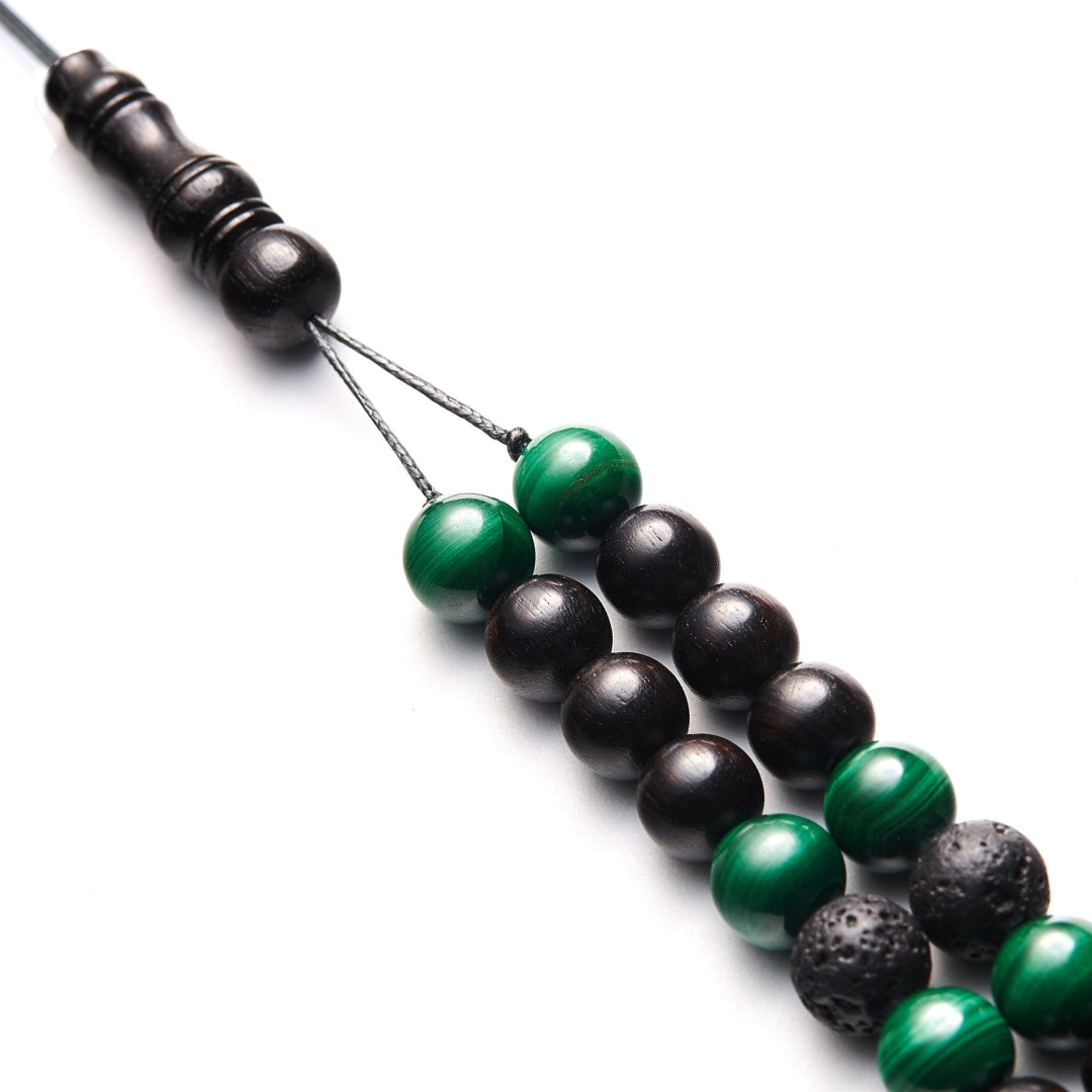 The Companion Misbaha Bracelet: Malachite, Ebony and Lava - 99 Beads, 8mm