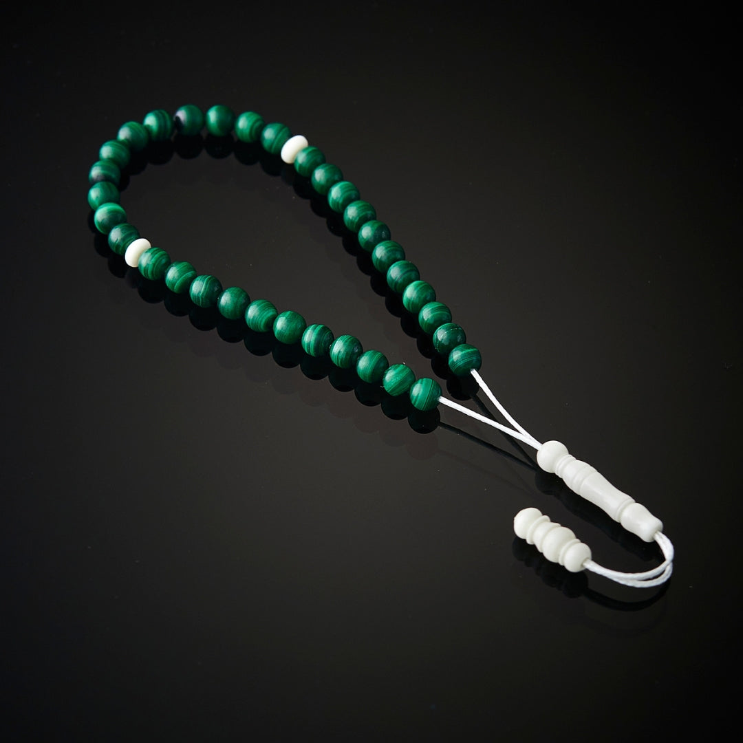 The Traveller Sibha Bracelet: Malachite and Dromedary - 33 Beads, 5mm