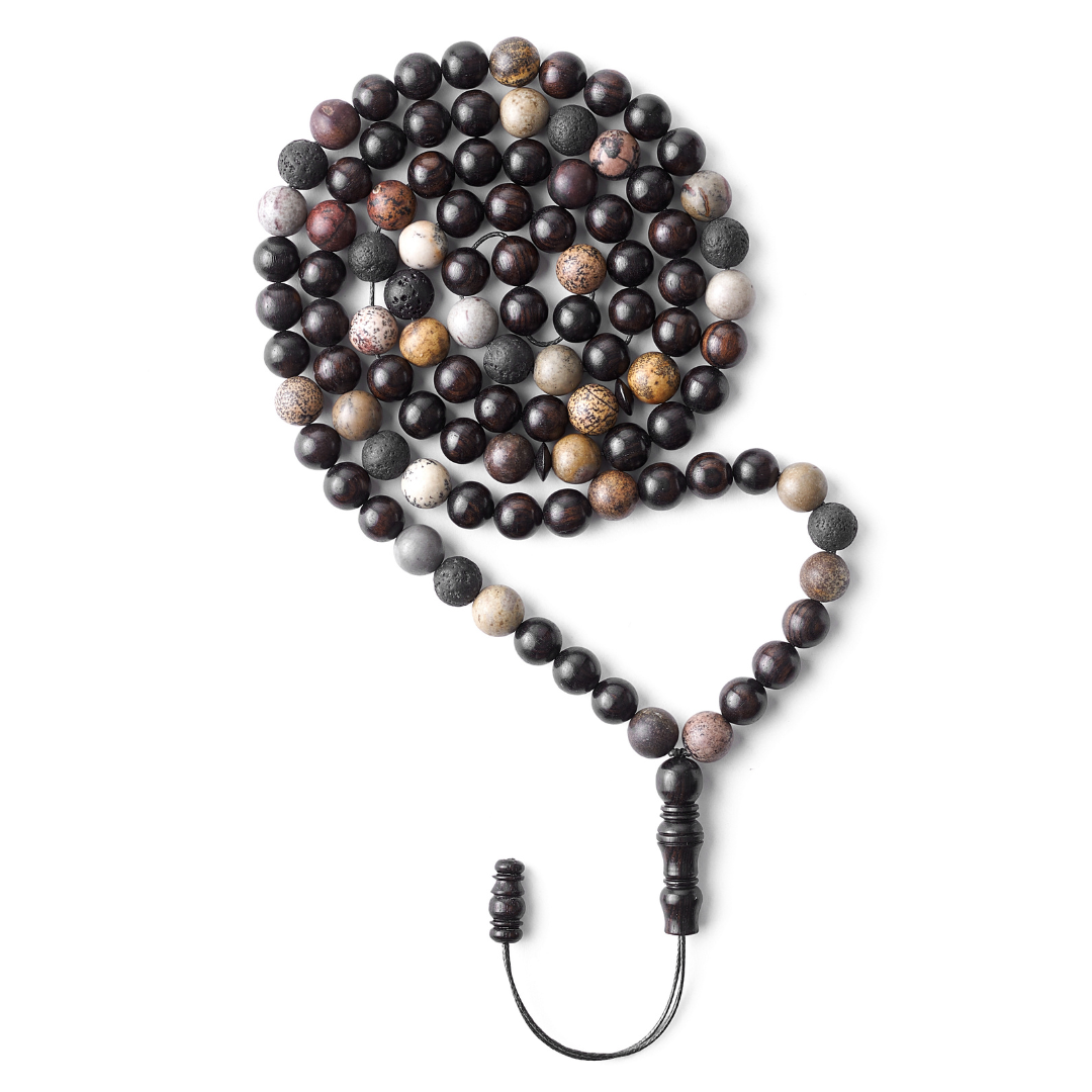 The Companion Sibha Bracelet: Artistic Jasper and Ebony - 99 Beads, 8mm