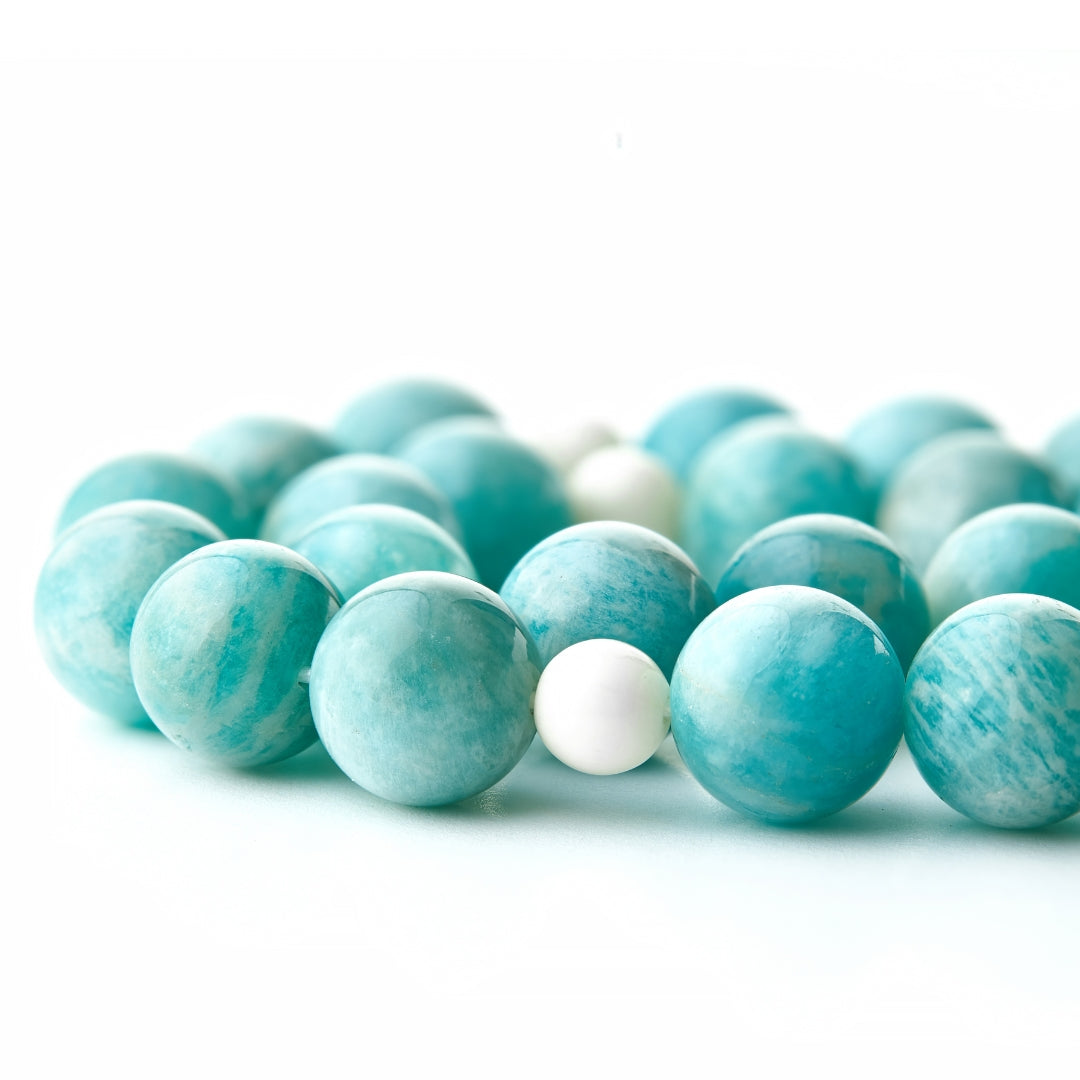 The Voyager Sibha Bracelet: Amazonite and Dromedary (Unisex) - 33 Beads, 10mm