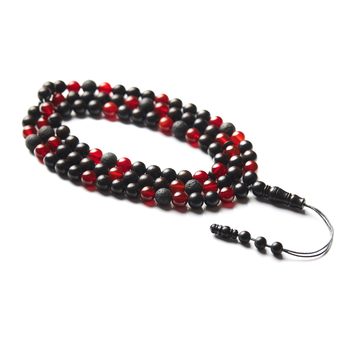 The Companion Misbaha Bracelet: Aqeeq, Ebony, and Lava - 99 Beads, 8mm