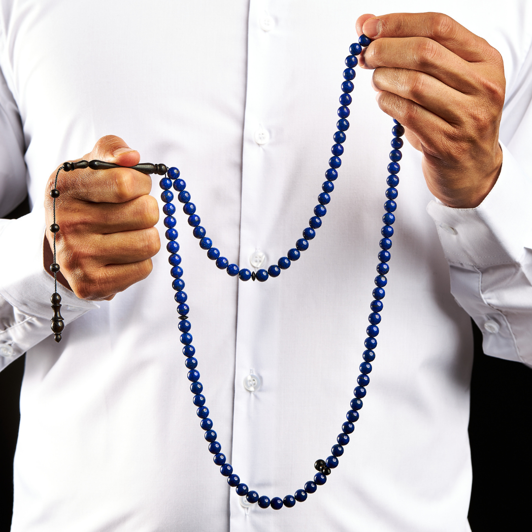 The Celestial Sibha - Lapis Lazuli and Ebony - 99 Beads, 8mm