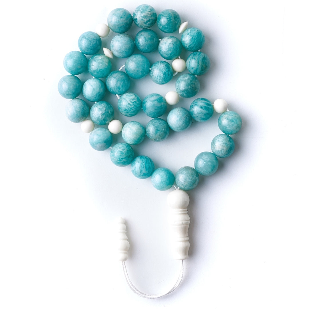 The Voyager Sibha Bracelet: Amazonite and Dromedary (Unisex) - 33 Beads, 10mm