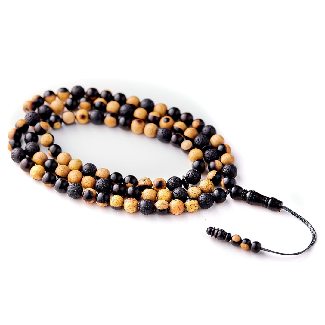 The Companion Sibha Bracelet: Mosaic Ebony and Lava - 99 Beads, 8mm