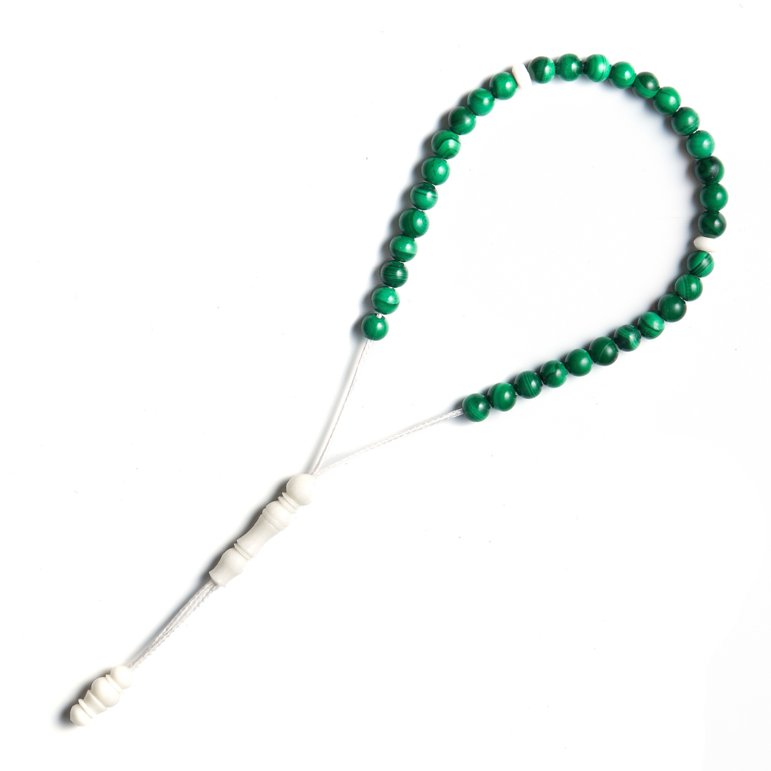 The Traveller Sibha Bracelet: Malachite and Dromedary - 33 Beads, 5mm