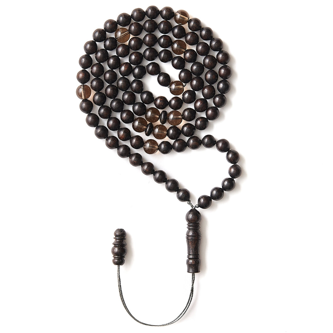 The Traveller Sibha Bracelet: Smoky Quartz and Ebony - 99 Beads, 5.5mm
