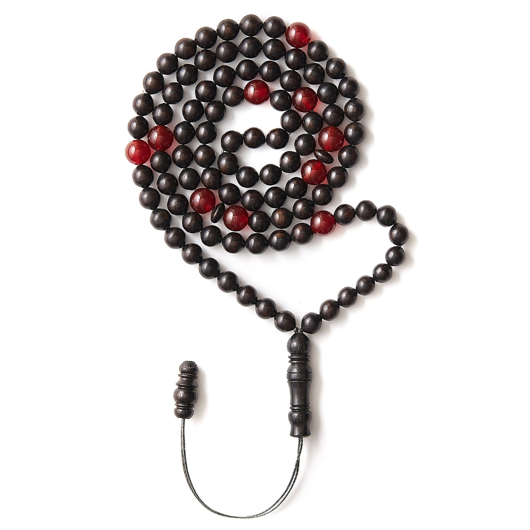 The Traveller Sibha Bracelet: Aqeeq and Ebony - 99 Beads, 5.5mm